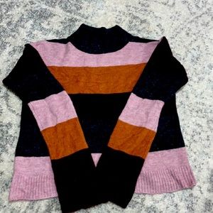 Express- Stripes High Neck Fuzzy Top/Sweater NWOT